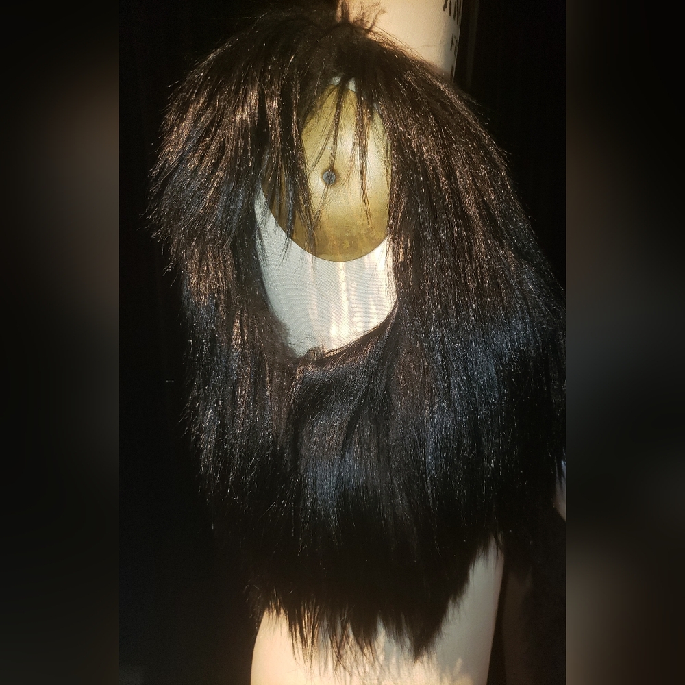 Genuine goat full hair skin vest jet black S/M